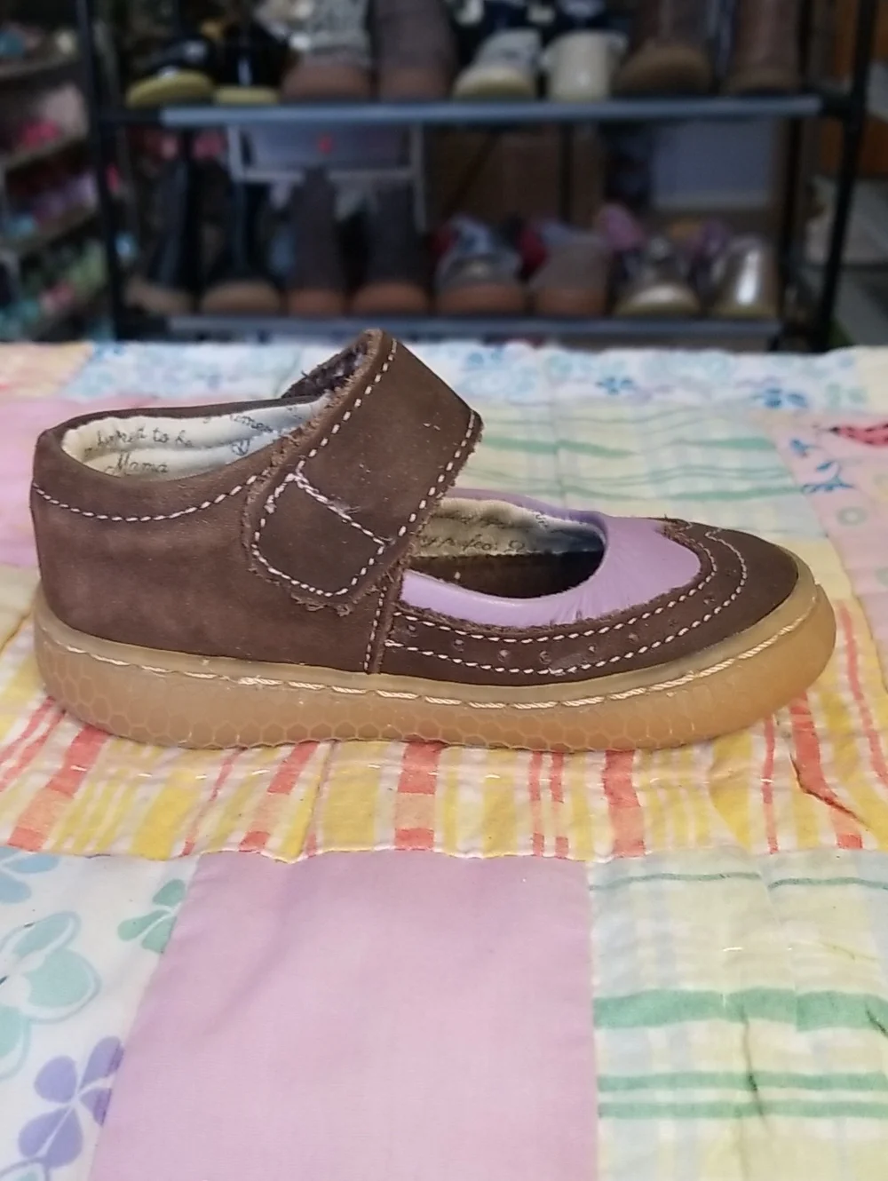Livie & Luca Brown and Lavender Leather Mary Janes Size 4 Tootles